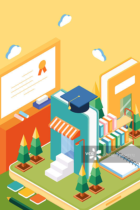 卡通2.5d等距教育学生学习新学期开学季读书日二维教师节老师上课网课电商优惠兴趣爱好渐变矢量插画图片素材
