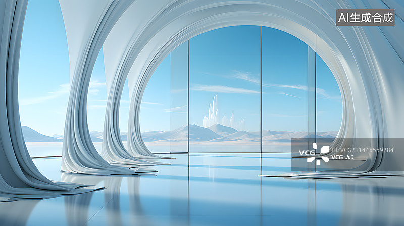 【AI数字艺术】白色现代艺术室内背景图片素材