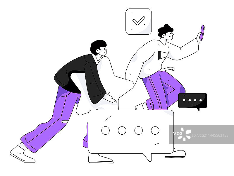 虚拟的人物社交沟通概念商业扁平矢量手绘插画图片素材