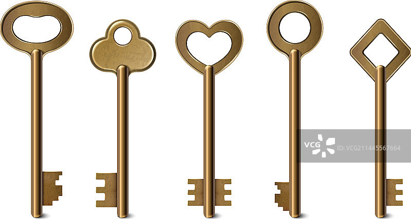 逼真复古钥匙套装图片素材