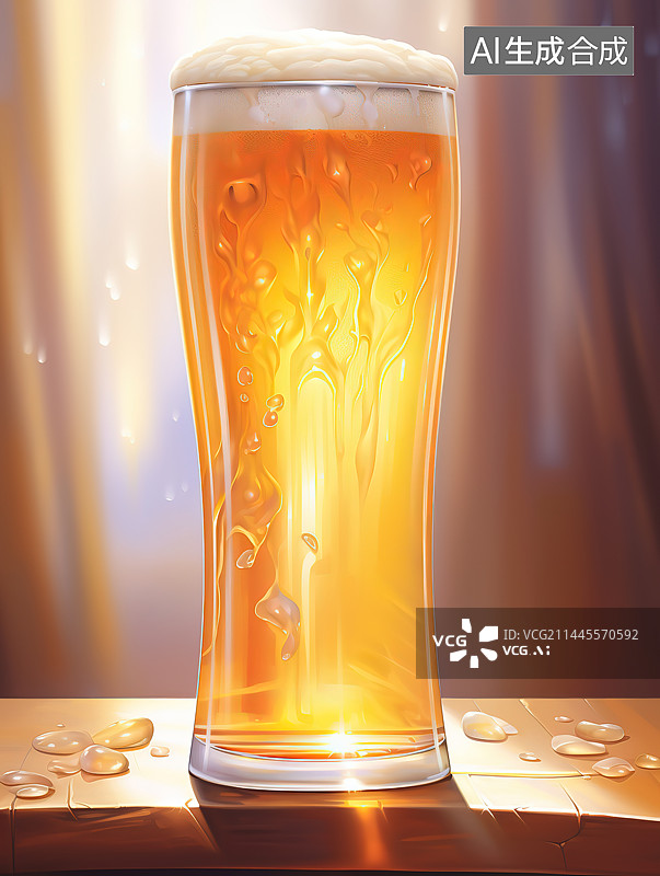 【AI数字艺术】桌上啤酒杯特写镜头图片素材