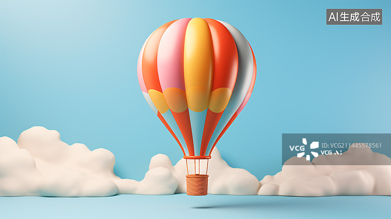 【AI数字艺术】立体3D热气球飞行器云朵背景图片素材