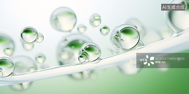 【AI数字艺术】绿色背景的绿色水滴有透明美容凝胶滴背景图片素材