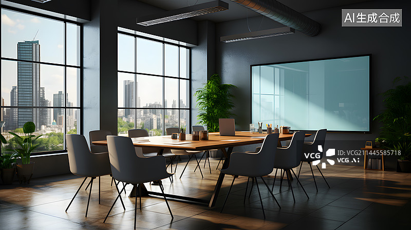 【AI数字艺术】现代科技感会议室图片素材