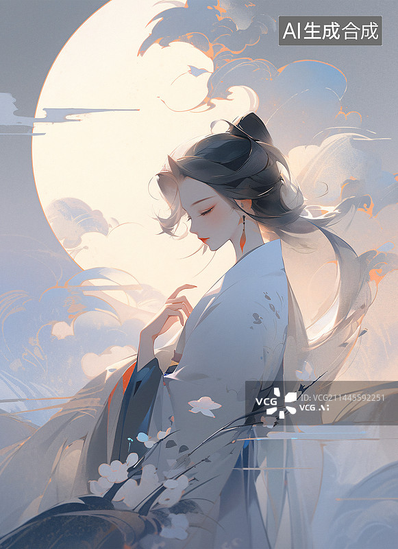 【AI数字艺术】古装国潮美女插画，古风美少女图片素材