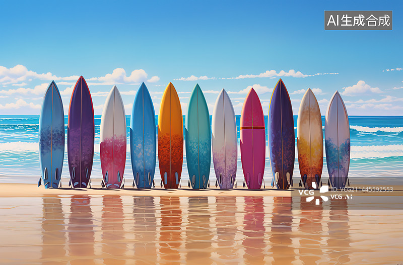 【AI数字艺术】沙滩上的冲浪板图片素材