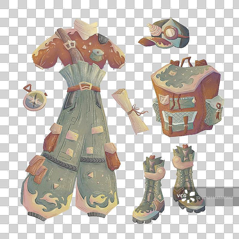 探险服饰背包鞋子帽子免扣元素图片素材