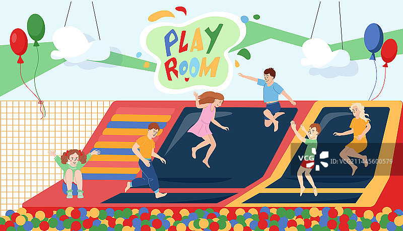 在蹦床上跳跃的孩子们图片素材