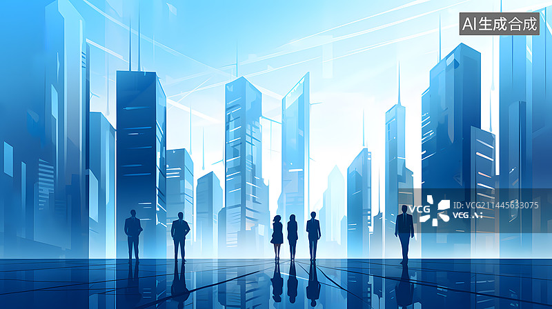 【AI数字艺术】蓝色商务插画背景图片素材