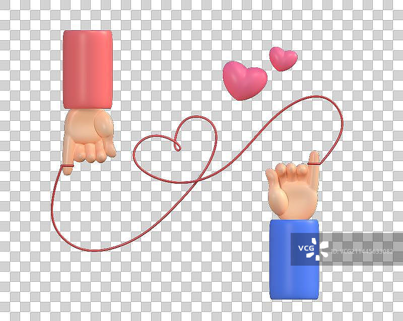 绑着月老红线的两只手3D插画元素图片素材