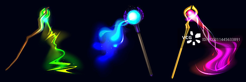 具有彩色闪光效果的魔法棒图片素材