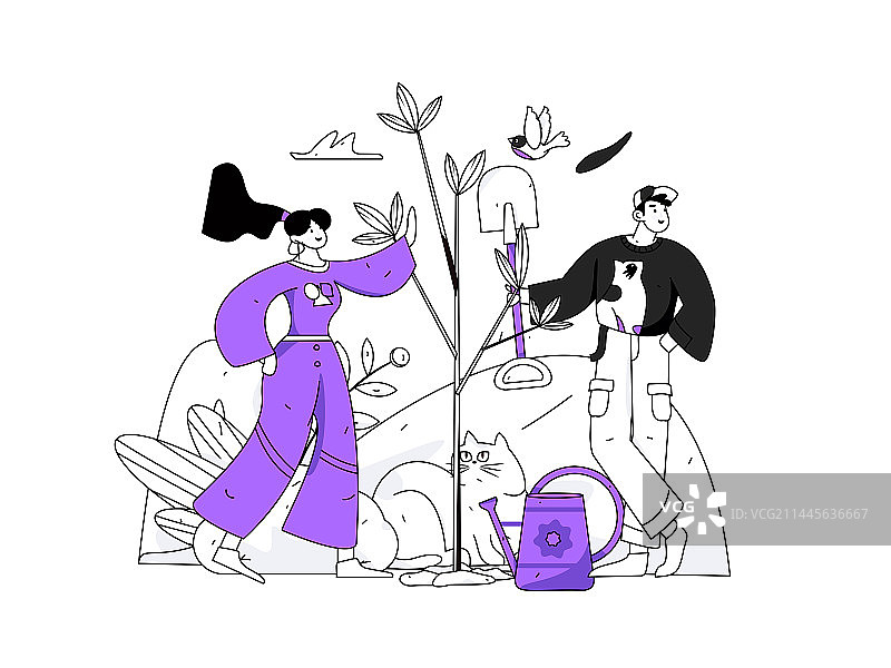 春天植树节栽树的扁平人物矢量概念运营手绘插画图片素材