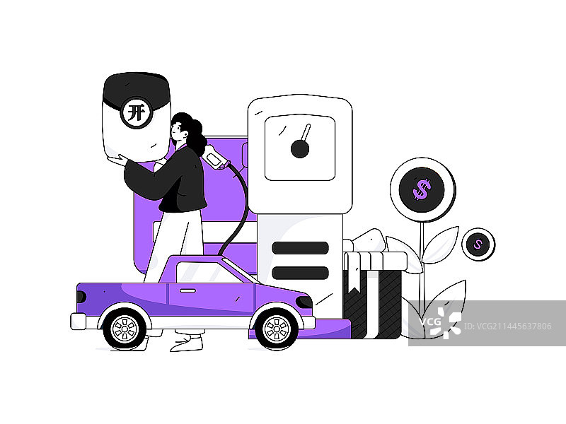 为汽车加油获得优惠的人物矢量互联网运营手绘插画图片素材