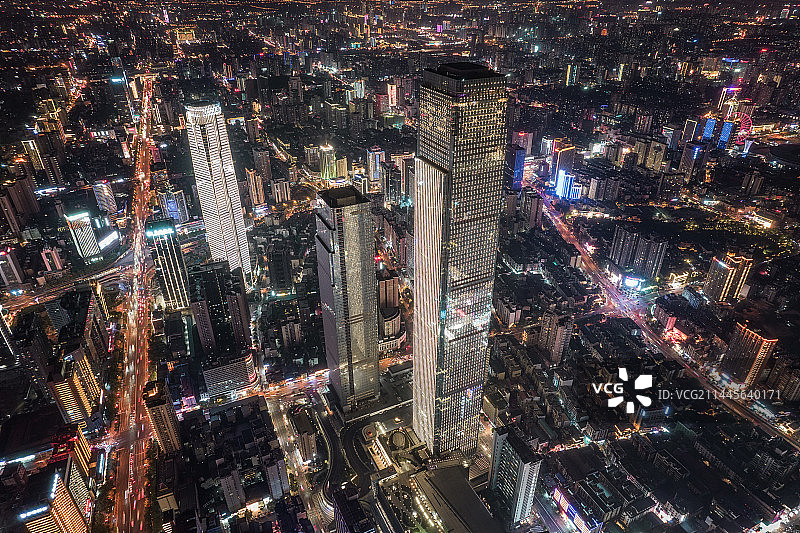 长沙城市风光全景航拍夜景图片素材