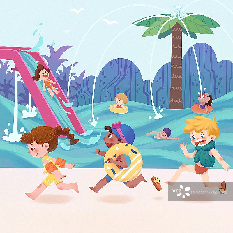 儿童夏天泳池游玩图片素材