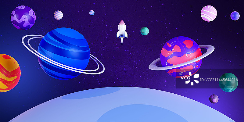 3D卡通风格宇宙星球主题插画图片素材