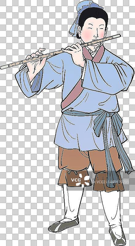 吹笛子的古代男子人物元素图片素材