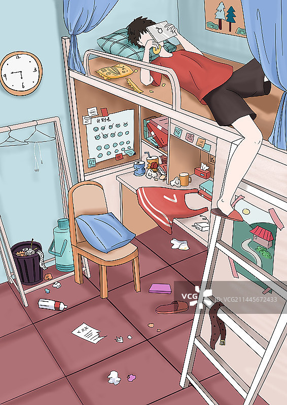 手绘卡通宿舍插画图片素材