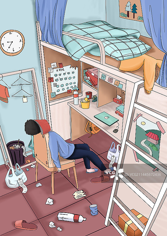 手绘卡通宿舍插画图片素材