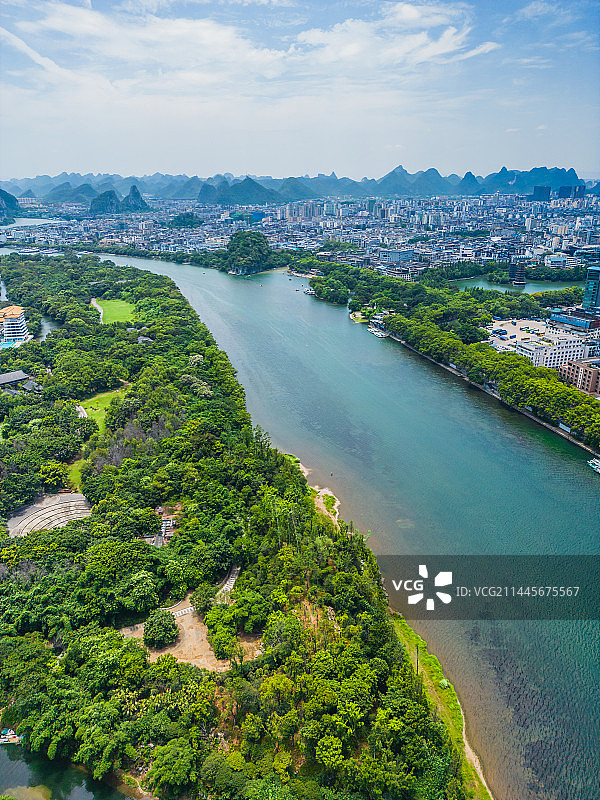 广西桂林城市航拍訾洲公园图片素材