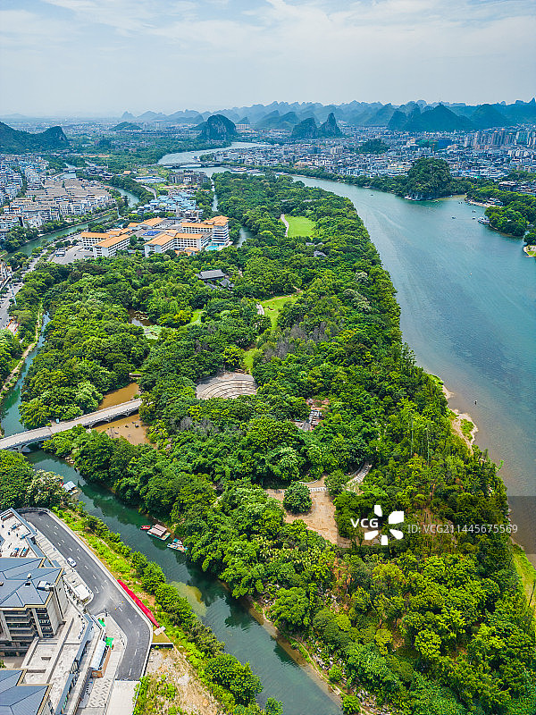 广西桂林城市航拍訾洲公园图片素材