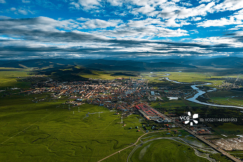 四川红原县城航拍图片素材