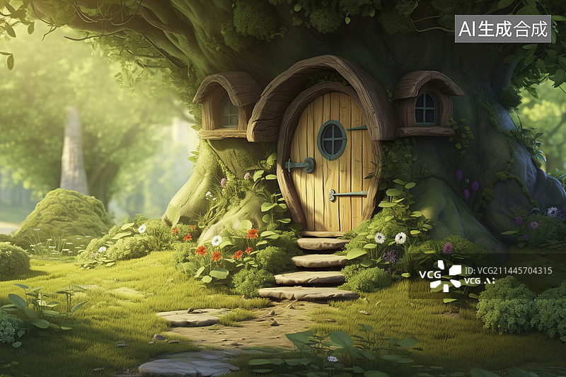 【AI数字艺术】森林里的房子图片素材
