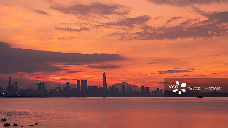 深圳湾朝霞图片素材