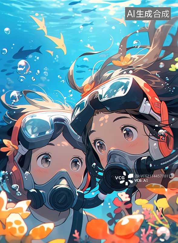 【AI数字艺术】夏天游泳可爱风插画图片素材