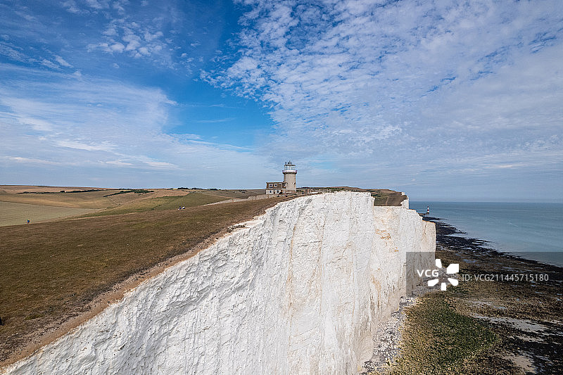 英国布莱顿白崖晴天航拍图片素材