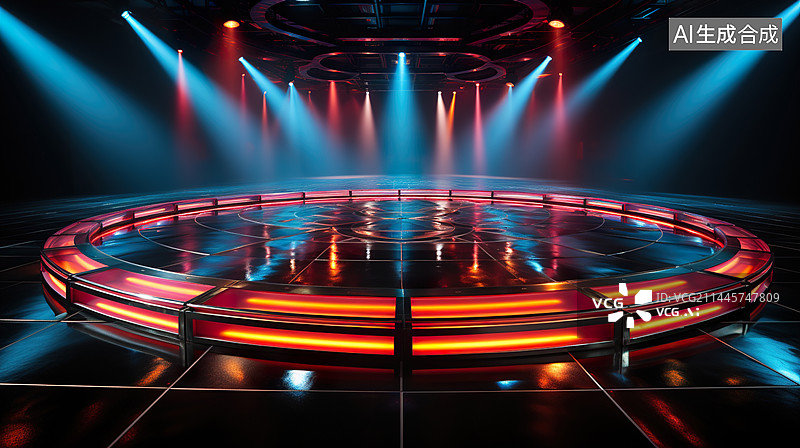 【AI数字艺术】灯光舞台船舱舞厅圆形升降舞台插画背景效果图图片素材