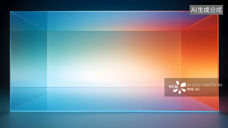 【AI数字艺术】数码渐变蓝橘白色玻璃几何横版海报网页端PPT背景图片素材