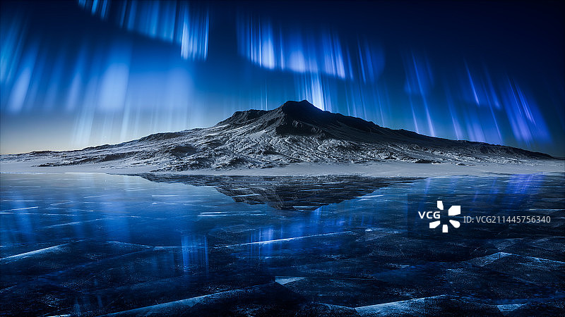 超现实雪山冰川极光户外科技感3D渲染背景图片素材
