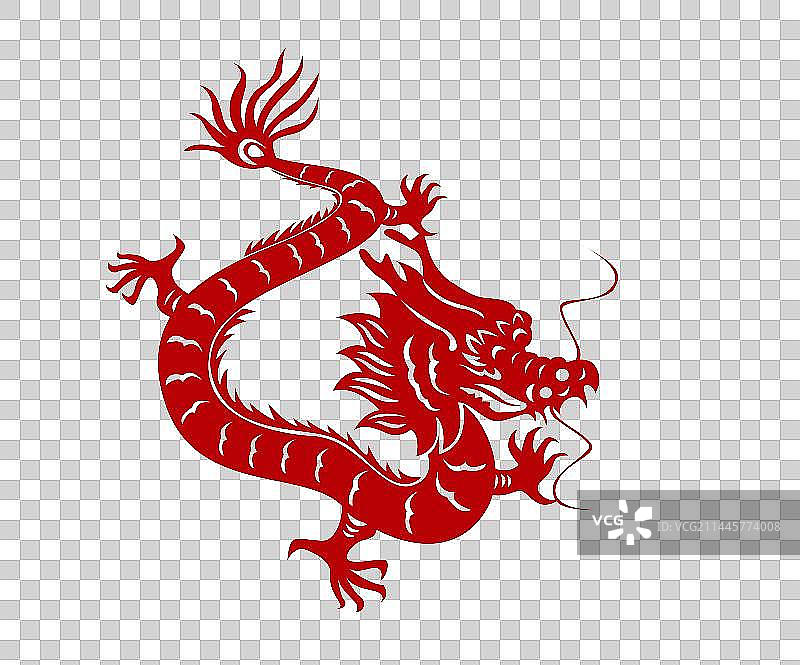 2024龙年大吉剪纸风格龙图案插画图片素材