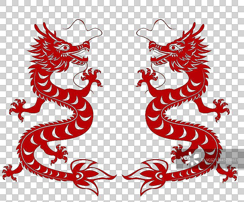 2024龙年大吉剪纸风格龙图案插画图片素材