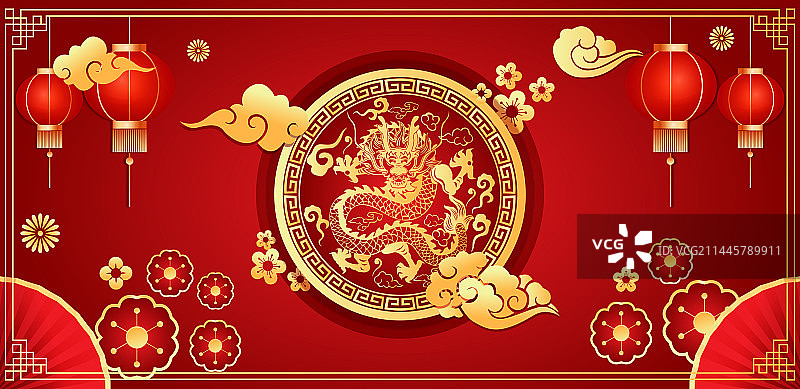 2024龙年大吉红色大气剪纸风矢量插画海报图片素材