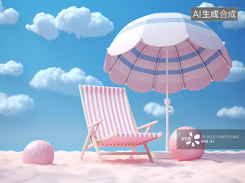 【AI数字艺术】3D遮阳伞沙滩椅图片素材