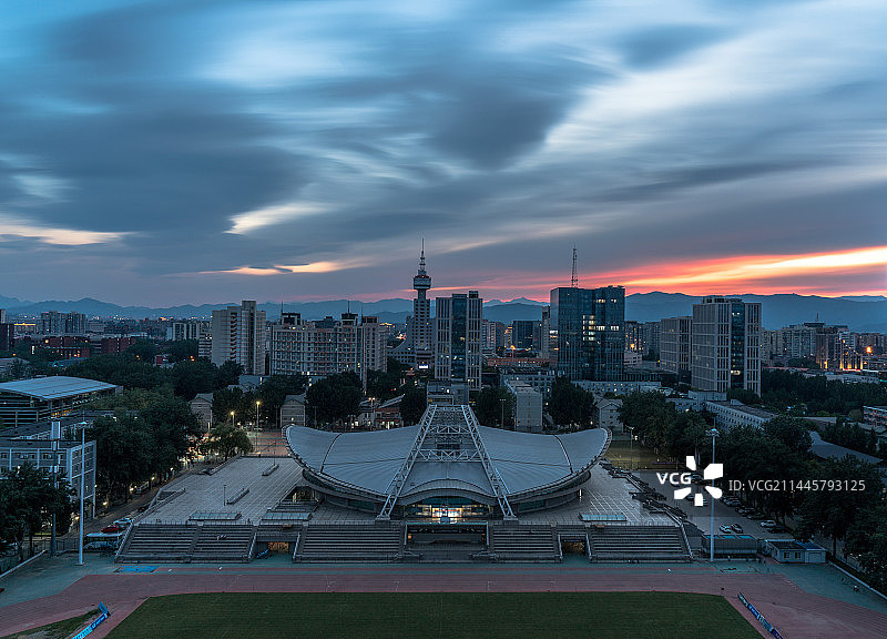 北京理工大学 日落 大型体育场馆图片素材