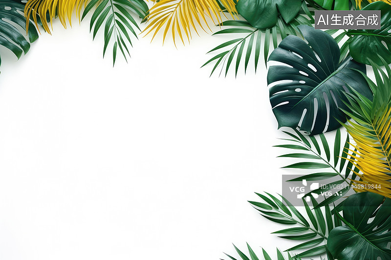 【AI数字艺术】白色背景上的棕榈树叶图片素材
