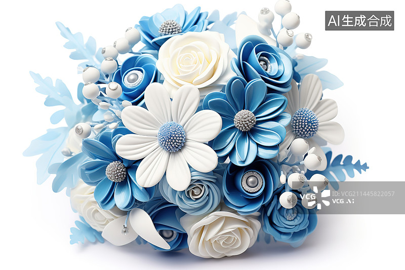 【AI数字艺术】白色背景下蓝色花朵的特写镜头图片素材