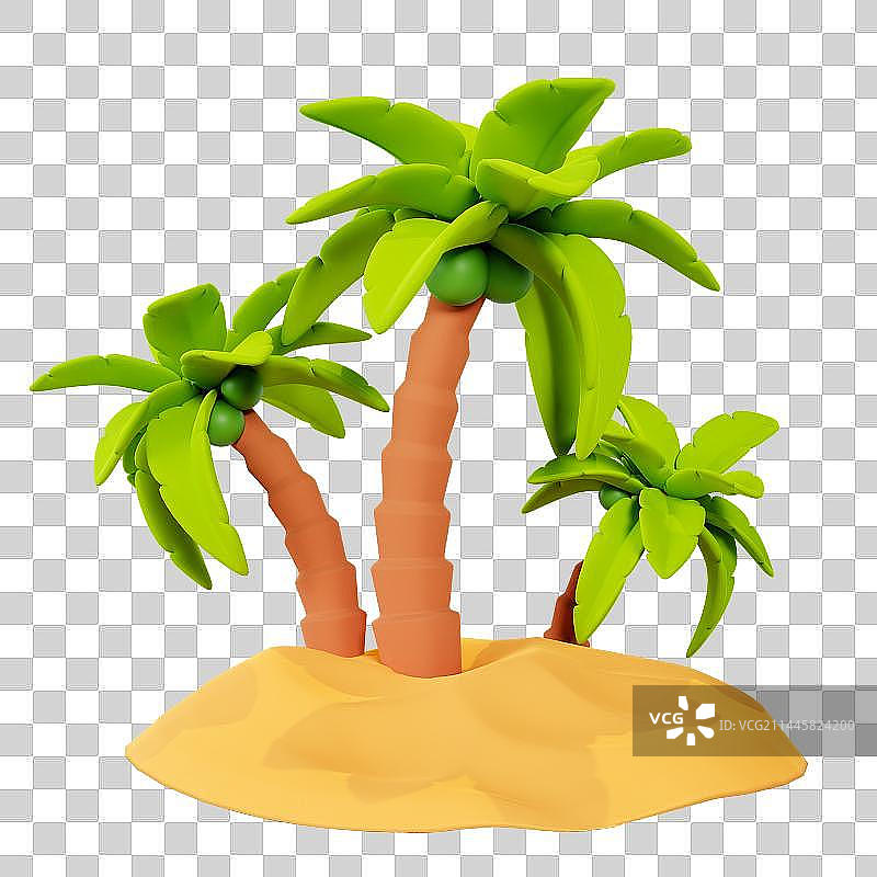 3D立体沙滩上的椰子树元素图片素材