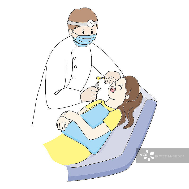 描边风医疗元素牙医儿童爱牙日检查牙齿图片素材