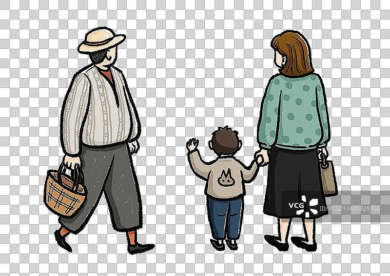 提包男母子买菜买东西逛街散步赶集市逛菜市图片素材