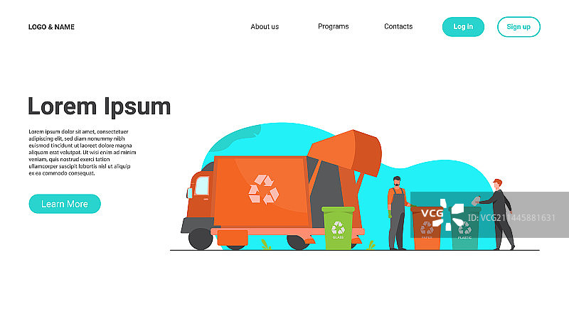 清洁工清理垃圾箱扁平设计图片素材