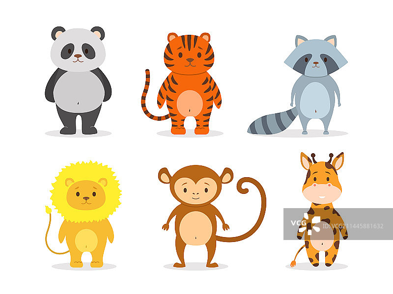 动物园里的可爱动物扁平图标集图片素材