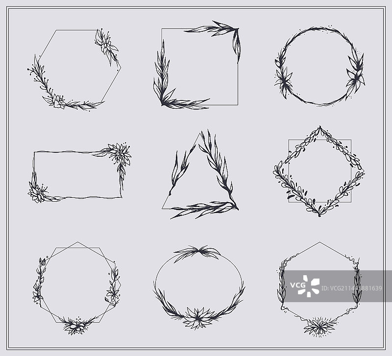 树枝和花朵边框套装图片素材