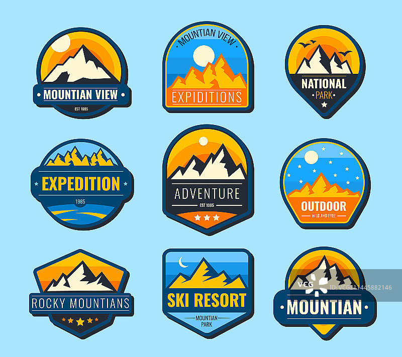 雪山扁平标签合集图片素材