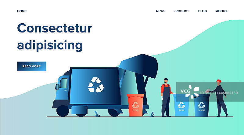 清洁工清理垃圾箱扁平设计图片素材