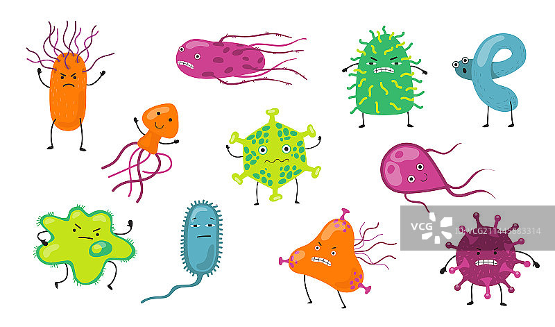 卡通病毒角色扁平图标集图片素材