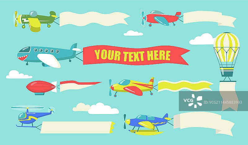 带有飞行banner的飞机组合图片素材
